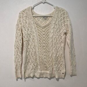 American Eagle Cream Knit Sweater | Open Cable Stitch | Size XS